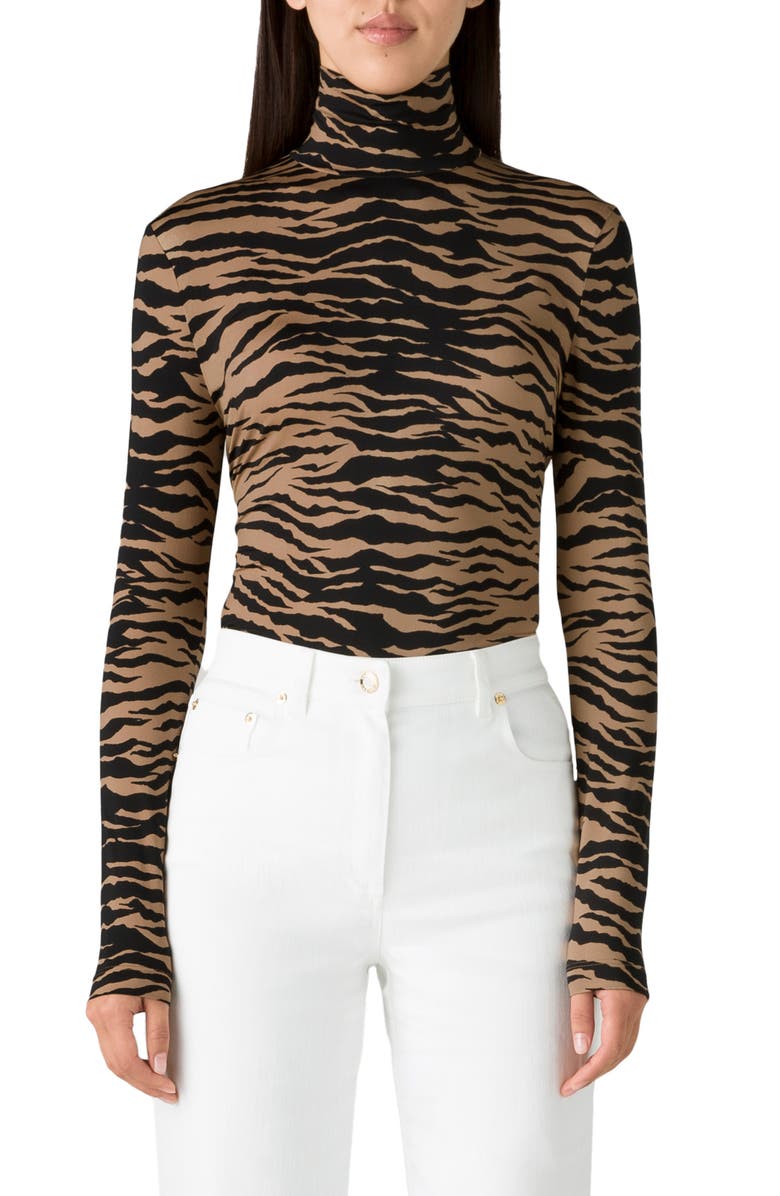 St. John Collection Nuda Tiger Print Turtleneck Top, Main, color, 