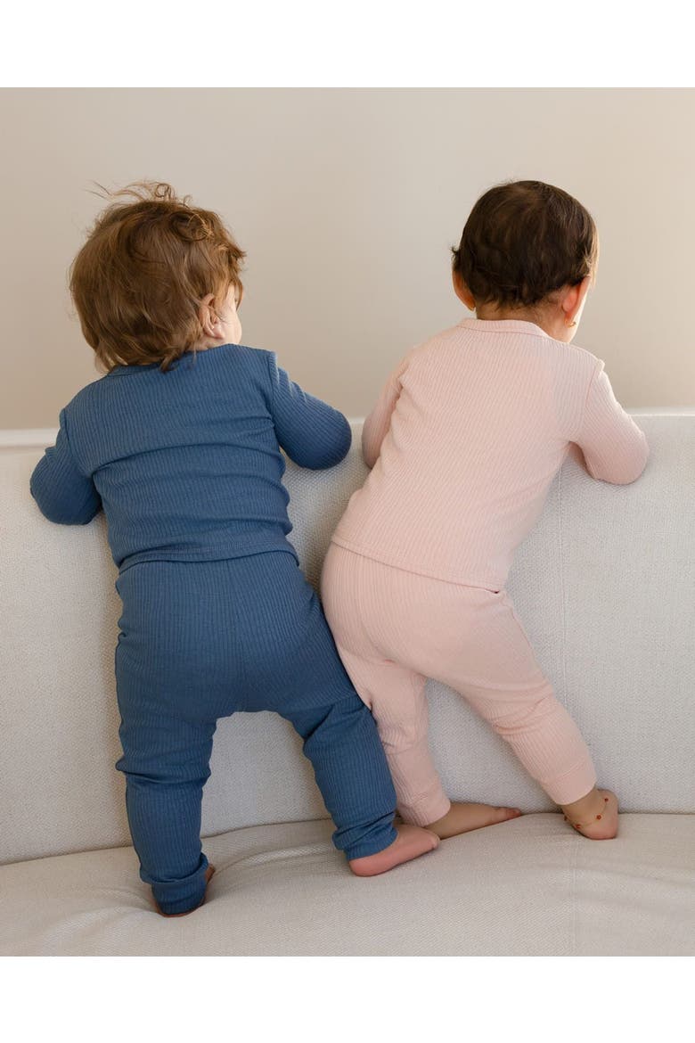 Kid's Ribbed Color Button-Down Pajama Set, Alternate, color, Seashell Pink