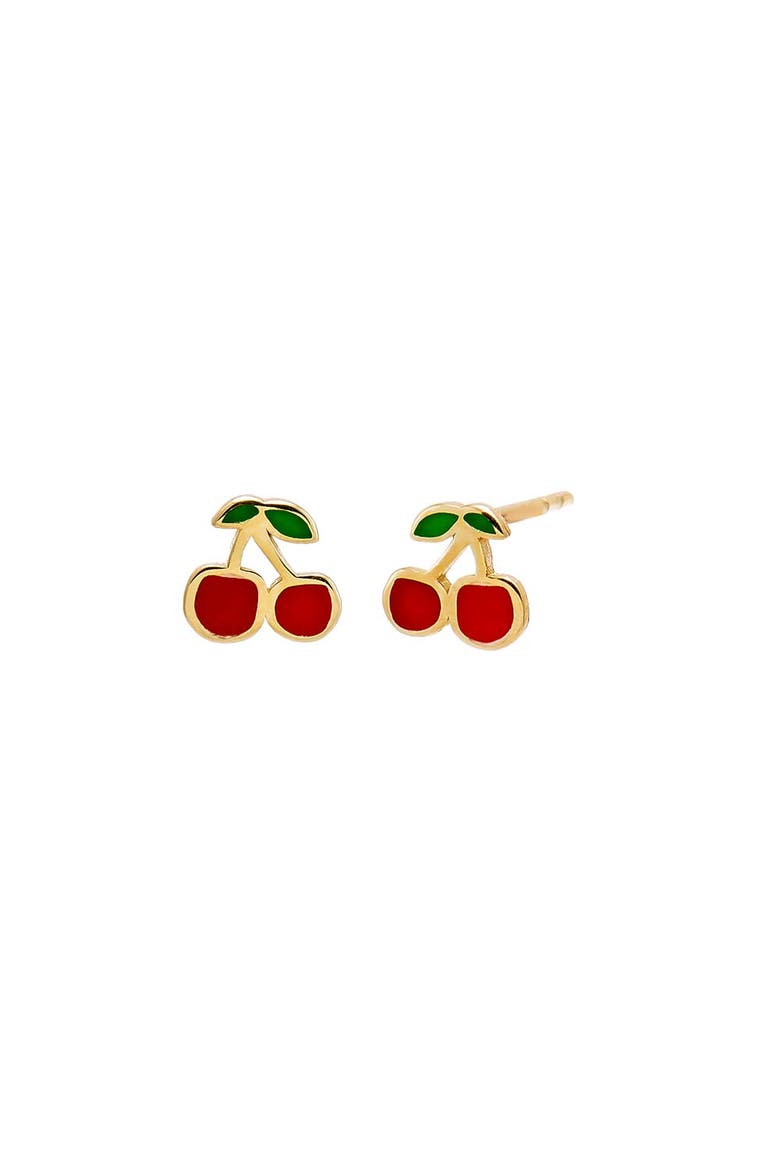 Kids Red Enamel Cherry Stud Earrings 14K, Main, color, Red