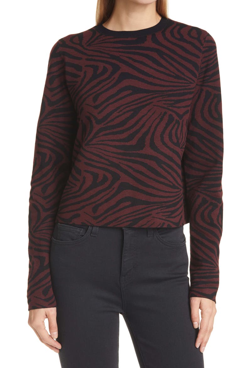 Zebra Jacquard Sweater, Main, color, OXBLOOD