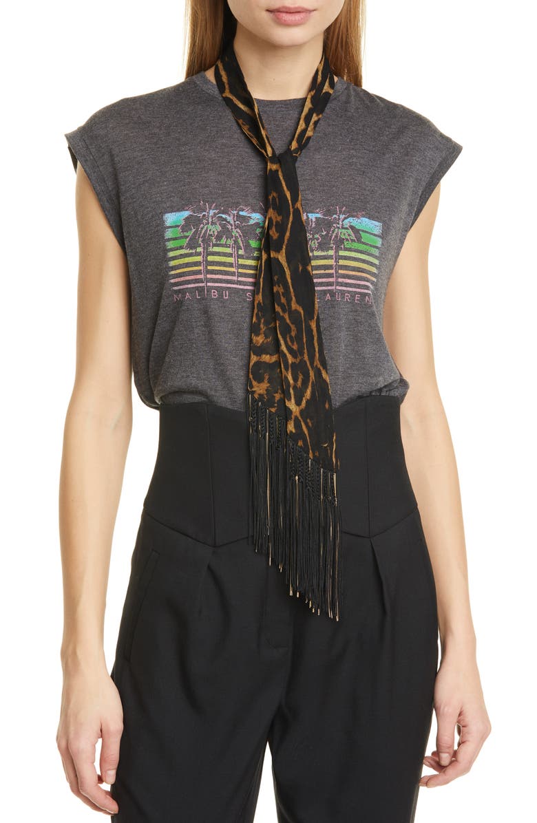 Saint Laurent Lavalliere Chain Fringe Wool Scarf, Alternate, color,