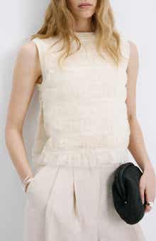 Ruched Sleeveless Mesh Overlay Knit Sweater