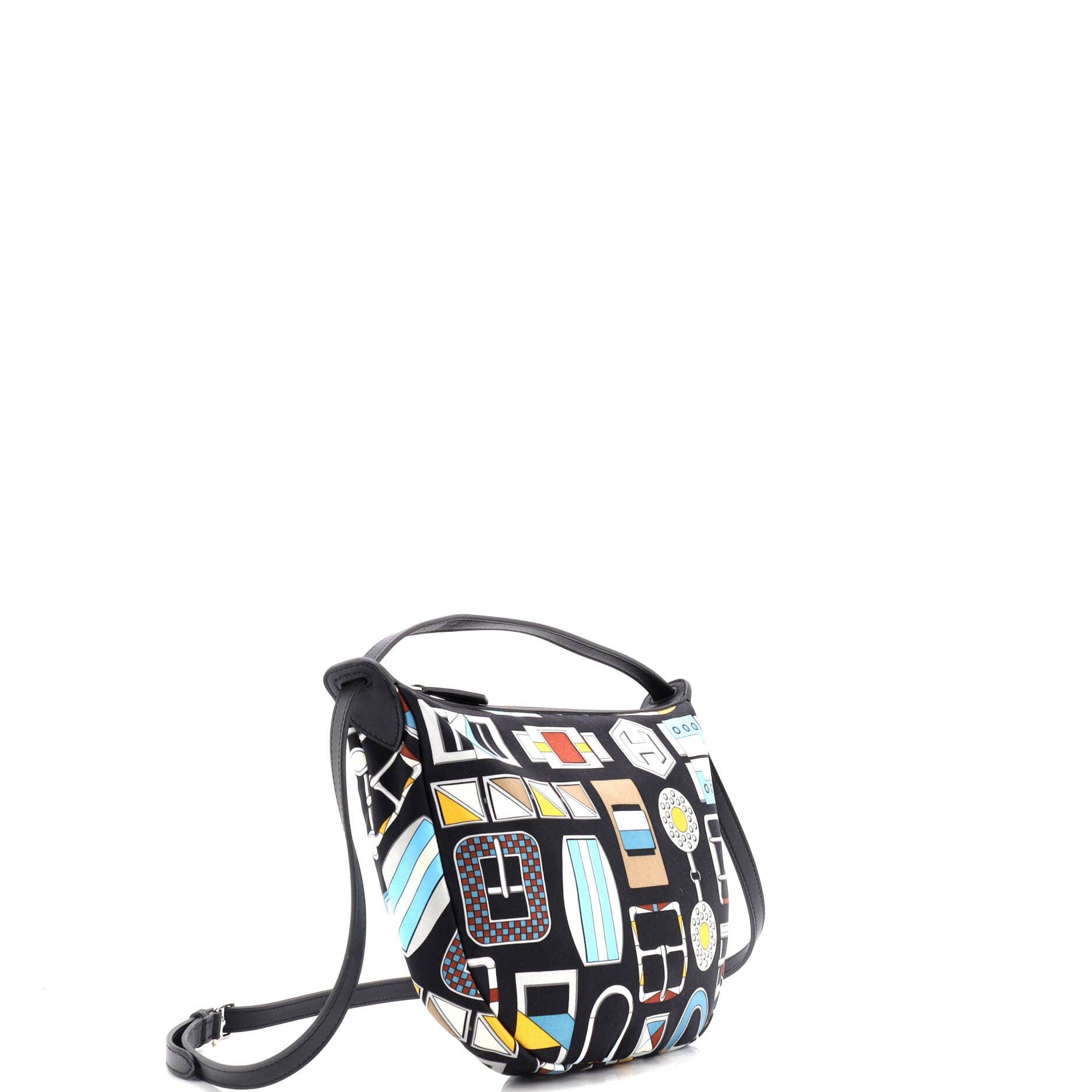 Pre-Owned Hermes Sursoie To Go Pouch Printed Silk and Leather, Alternate, color, Noir