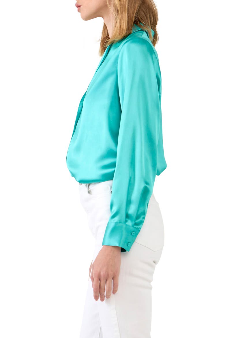 Satin Button-Up Blouse, Alternate, color, AQUA