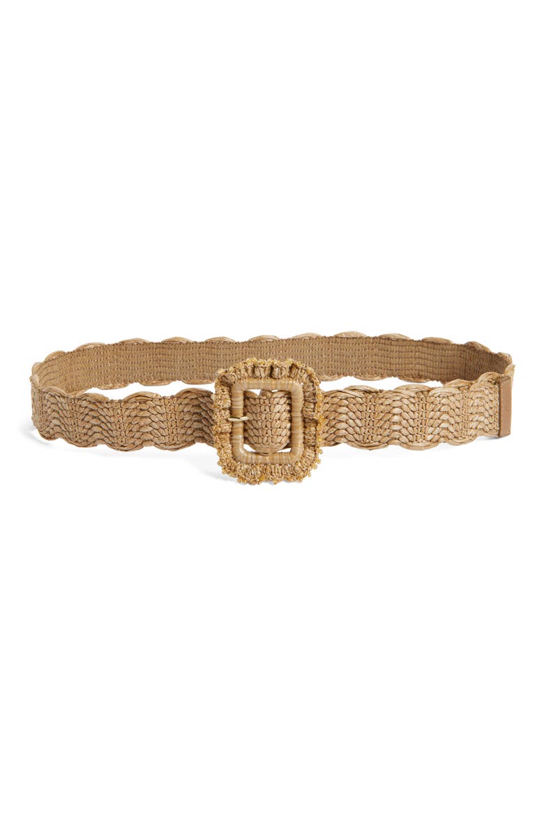 38mm Scallop Edge Raffia Woven Belt, Main, color, NATURAL