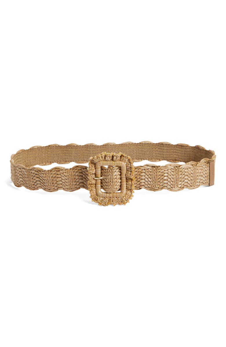 Sam Edelman 38mm Scallop Edge Raffia Woven Belt, Main, color, 