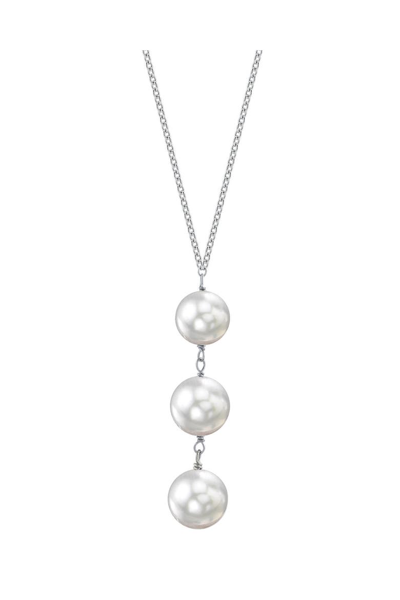 Akoya Pearl Triple Drop Pearl Pendant, Main, color, White Gold Chain
