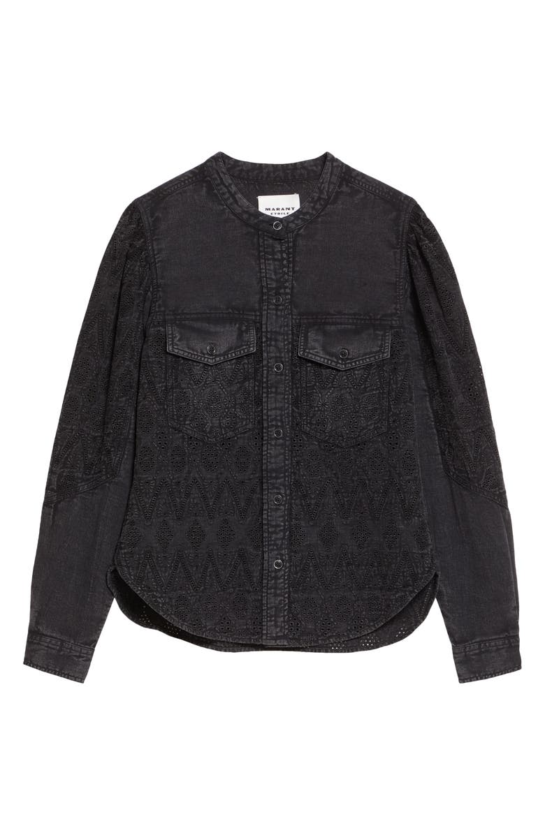 Isabel Marant Étoile Kaina Embroidered Eyelet Denim Button-Up Shirt, Alternate, color, Faded Black
