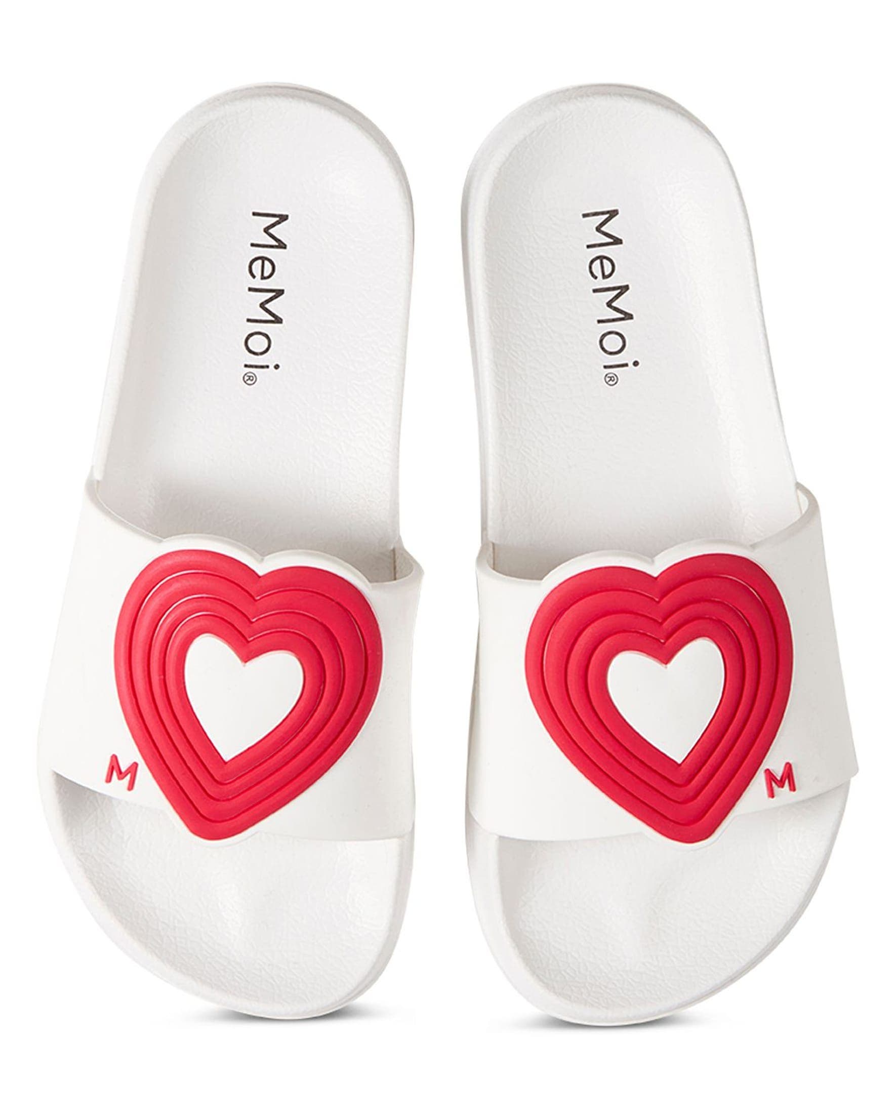 Kids 3D-Heart-Design Slip-On Slide Sandal, Alternate, color, White-Red