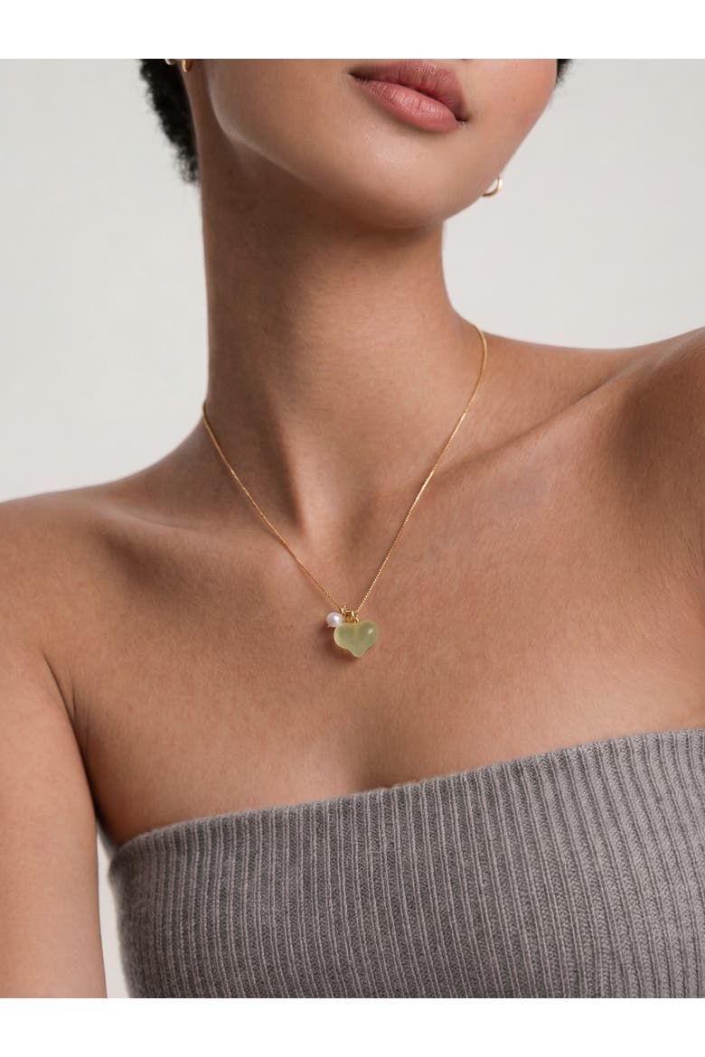Puffed Heart Green Jade and Pearl Pendant Necklace, Alternate, color, Light green