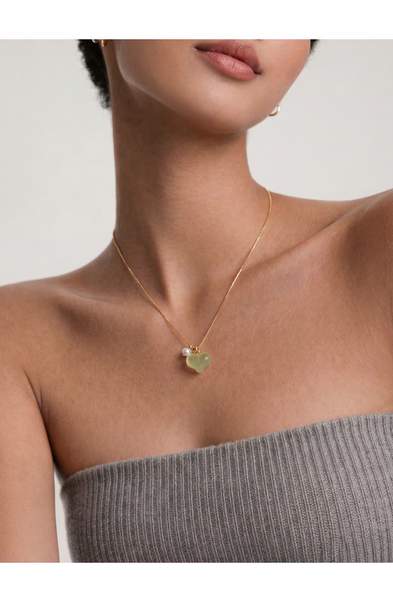 seree Puffed heart Green jade & pearl pendant necklace, Alternate, color, Light Green