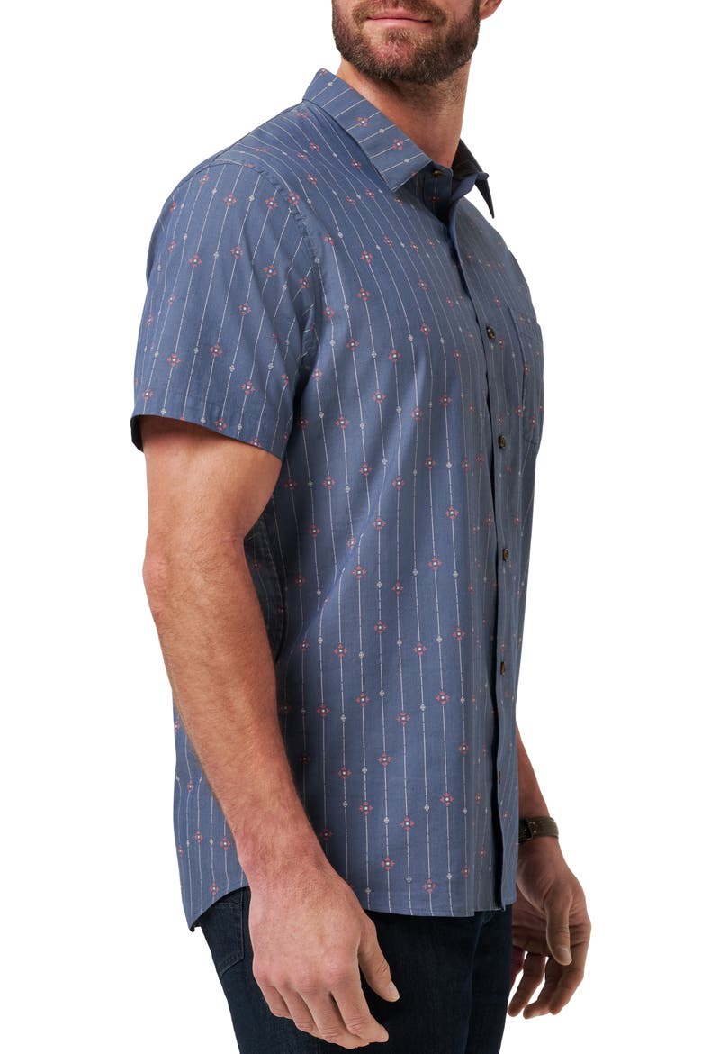Deco Short Sleeve Cotton Blend Button-Up Shirt, Alternate, color, HEATHER MOOD INDIGO