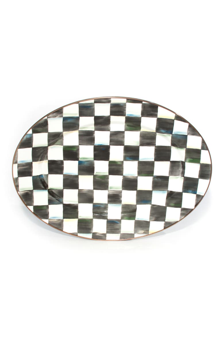 Courtly Check Medium Enameled Steel Oval Platter, Main, color, BLACK/ WHITE