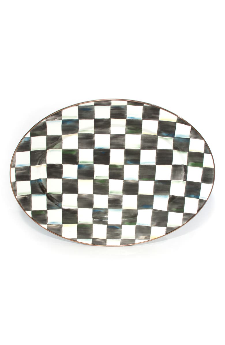 MACKENZIE CHILDS Courtly Check Medium Enameled Steel Oval Platter, Main, color, Black/ White