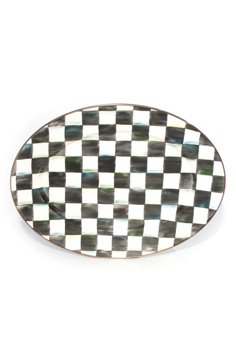 Courtly Check Medium Enameled Steel Oval Platter