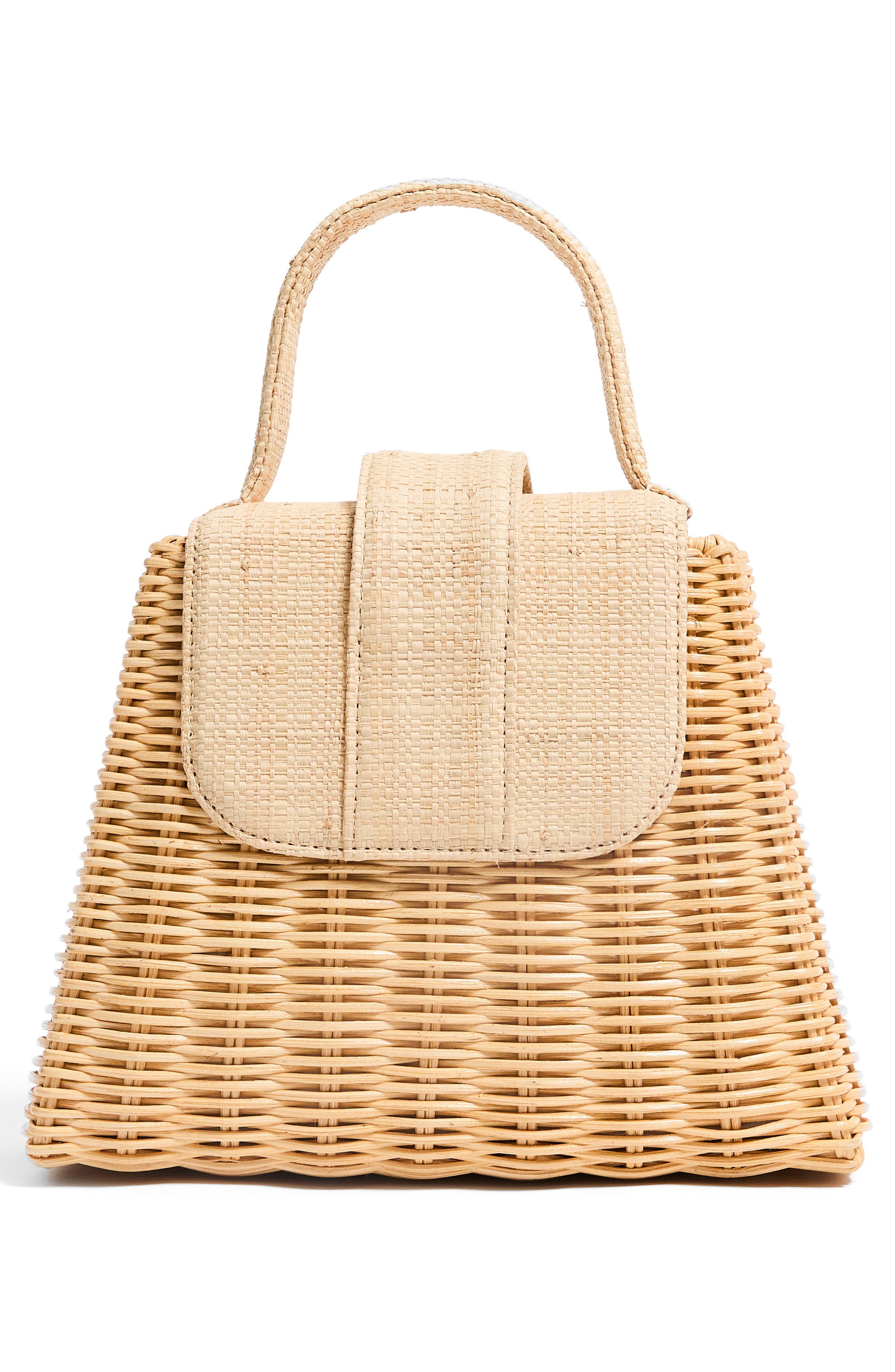 Pamela Munson The Petite Lady Rattan & Raffia Top Handle Bag, Alternate, color, Natural