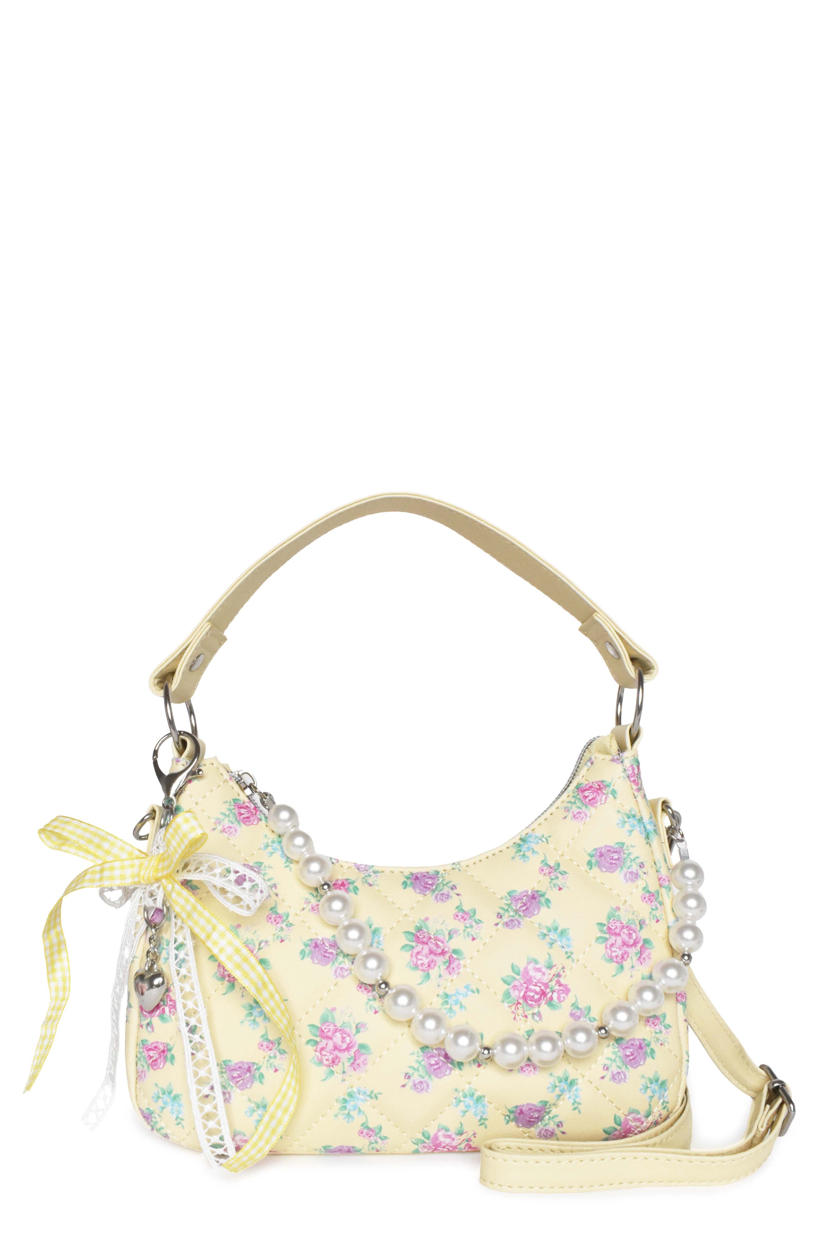 OMG Accessories Kids' Mini Floral Quilted Hobo Crossbody, Main, color, Butter