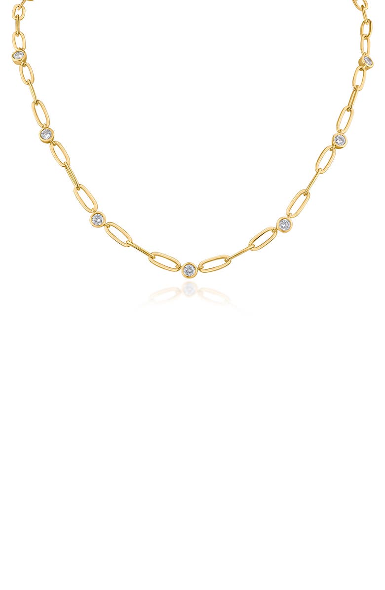 CZ by Kenneth Jay Lane Cubic Zirconia Paper Clip Chain Station Necklace, Main, color,