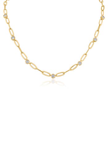 Cz By Kenneth Jay Lane Cubic Zirconia Paper Clip Chain Station Necklace In Clear Gold