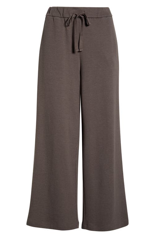 Eileen Fisher Organic Cotton Blend Ankle Wide Leg Drawstring Pants In Brown