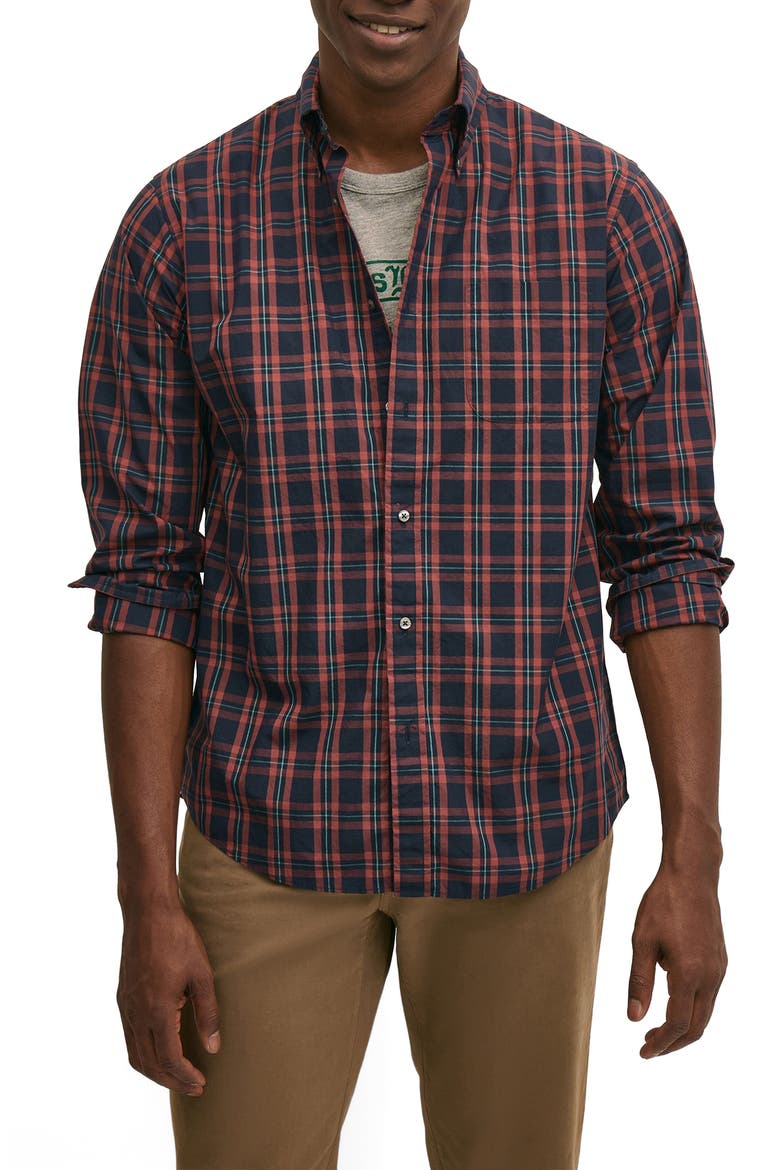 Plaid Cotton Poplin Shirt, Main, color, NAVYBRANDYPLD