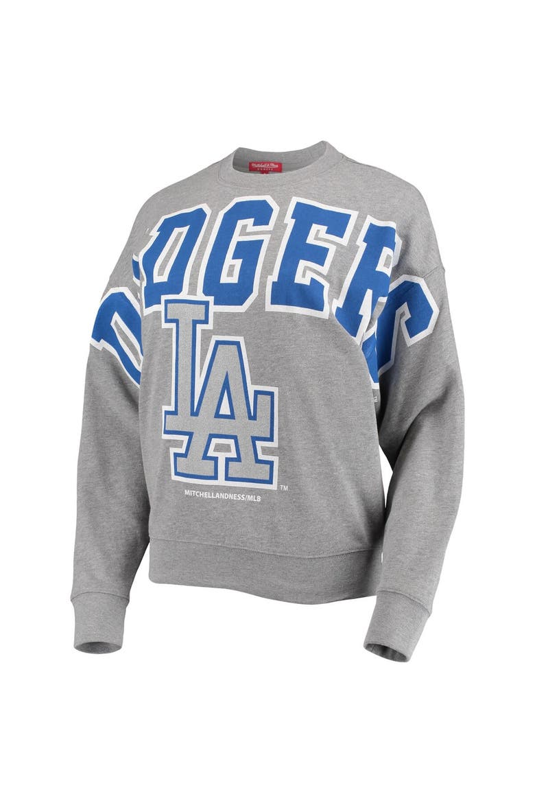 Women's Mitchell & Ness Heathered Gray Los Angeles Dodgers Cooperstown Collection Logo Lightweight Pullover Sweatshirt, Alternate, color, Heather Gray