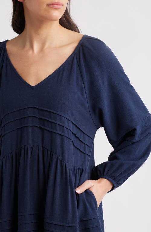 Treasure & Bond Pintuck Long Sleeve Minidress In Navy