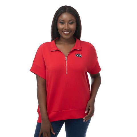 Women's ZooZatz Red Georgia Bulldogs Tri-Blend Quarter-Zip Flowy Top