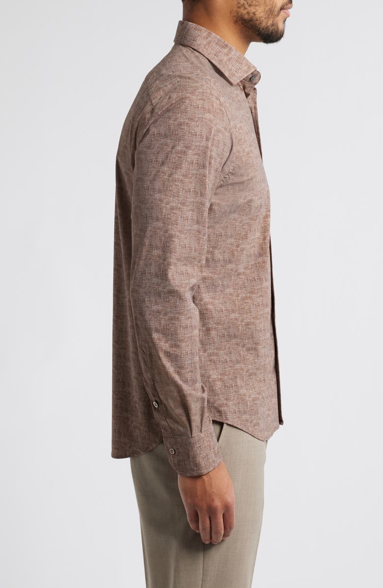 Zanella Jagged Heathered Herringbone Print Knit Nylon Blend Dress Shirt, Alternate, color, Brown