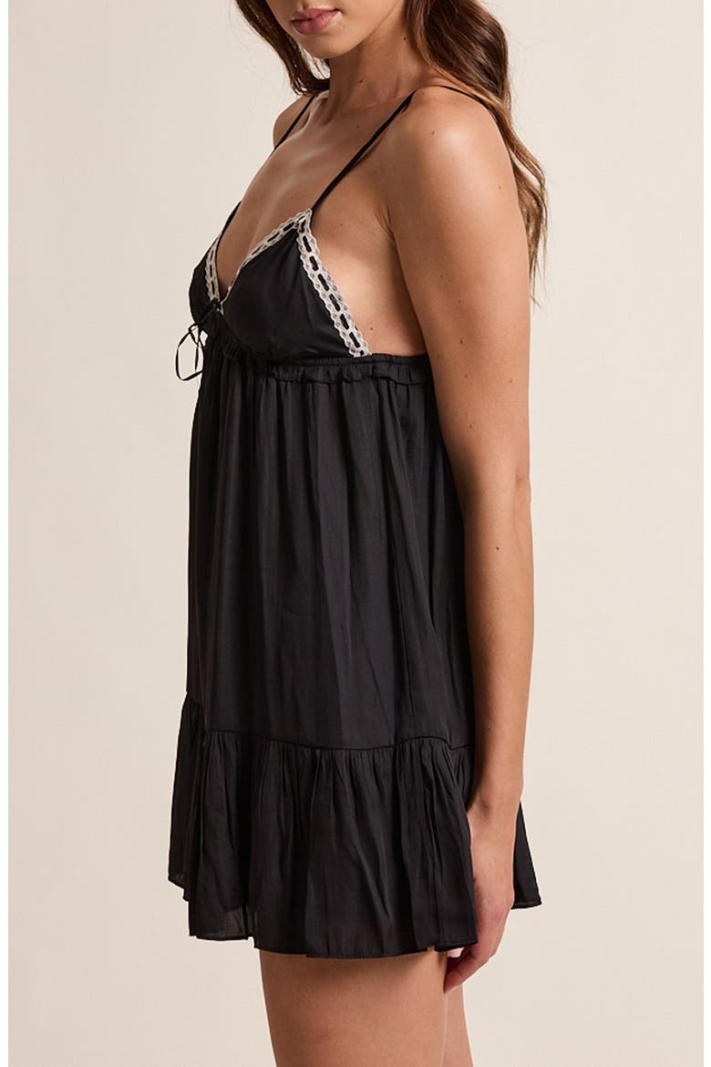 Ribbon Trim Triangle Babydoll Minidress, Alternate, color, BLACK