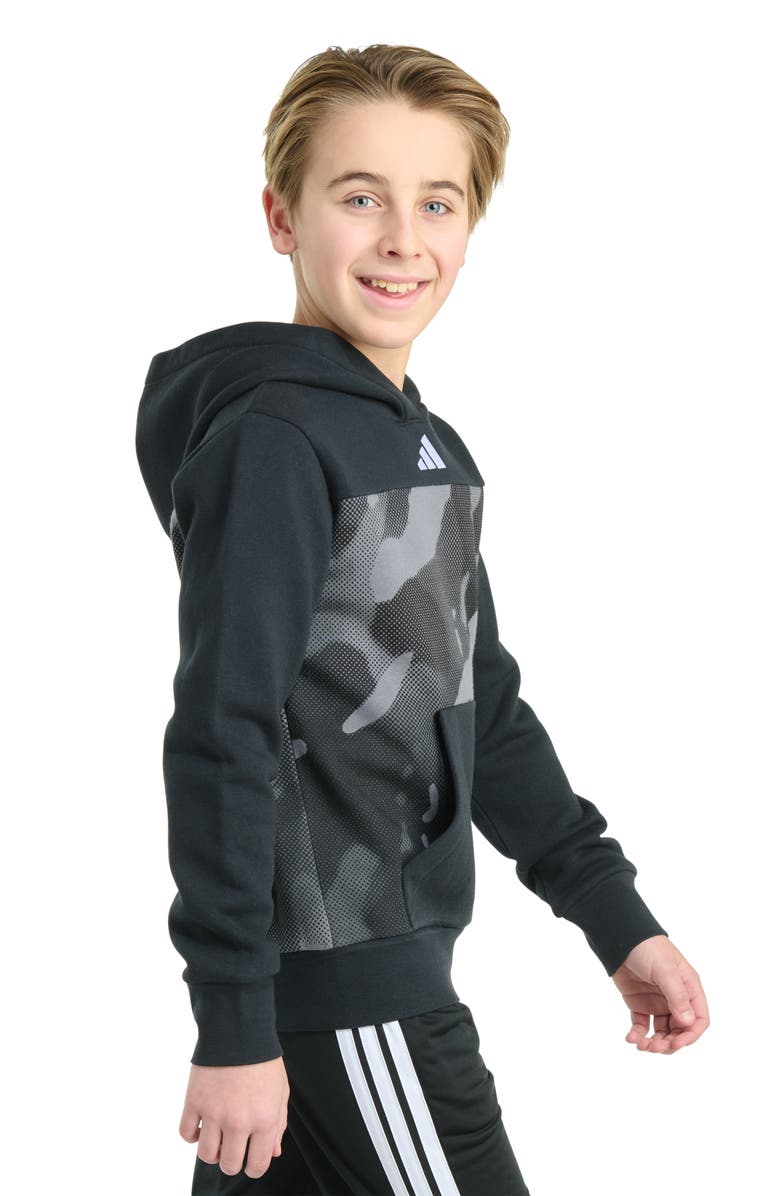 adidas Kids' Colorblock Camo Fleece Hoodie, Alternate, color, Black