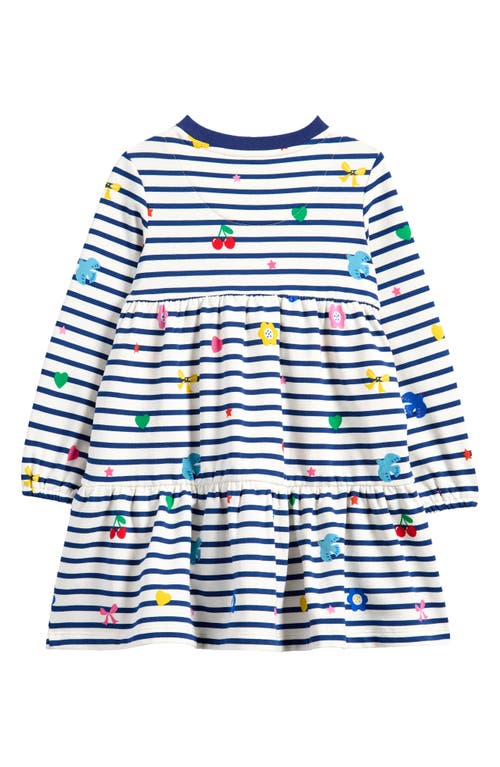Mini Boden Kids' Stripe Long Sleeve Tiered Sweatshirt Dress In Navy/ivory Stripe