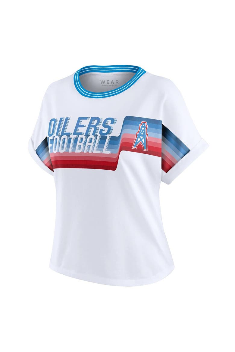 Women's WEAR by Erin Andrews White Houston Oilers Cropped Center Stripe Dolman T-Shirt, Alternate, color, White