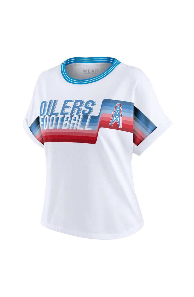 WEAR by Erin Andrews Women's WEAR by Erin Andrews White Houston Oilers Cropped Center Stripe Dolman T-Shirt, Alternate, color, White