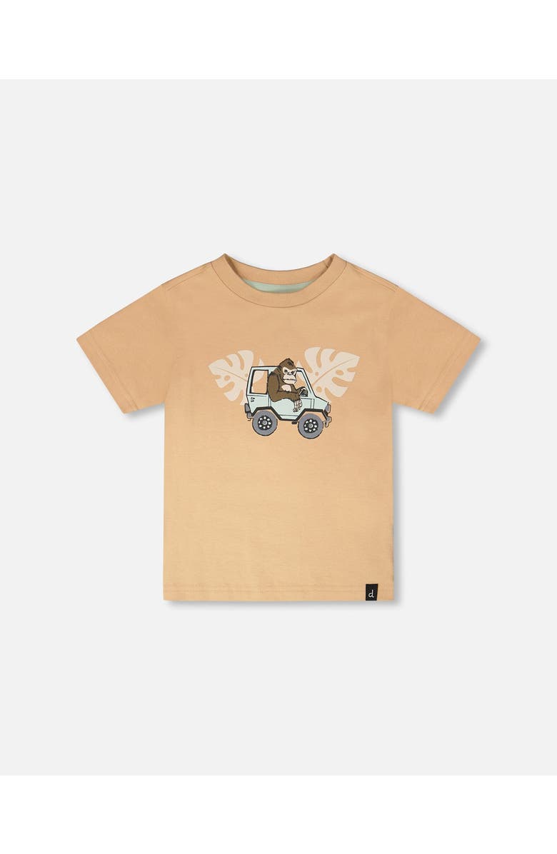Deux par Deux Organic Cotton Gorilla Print Short Sleeve T-Shirt, Main, color, Beige