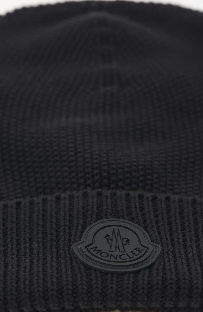 Moncler Logo Patch Cotton Rib Beanie, Alternate, color, Black