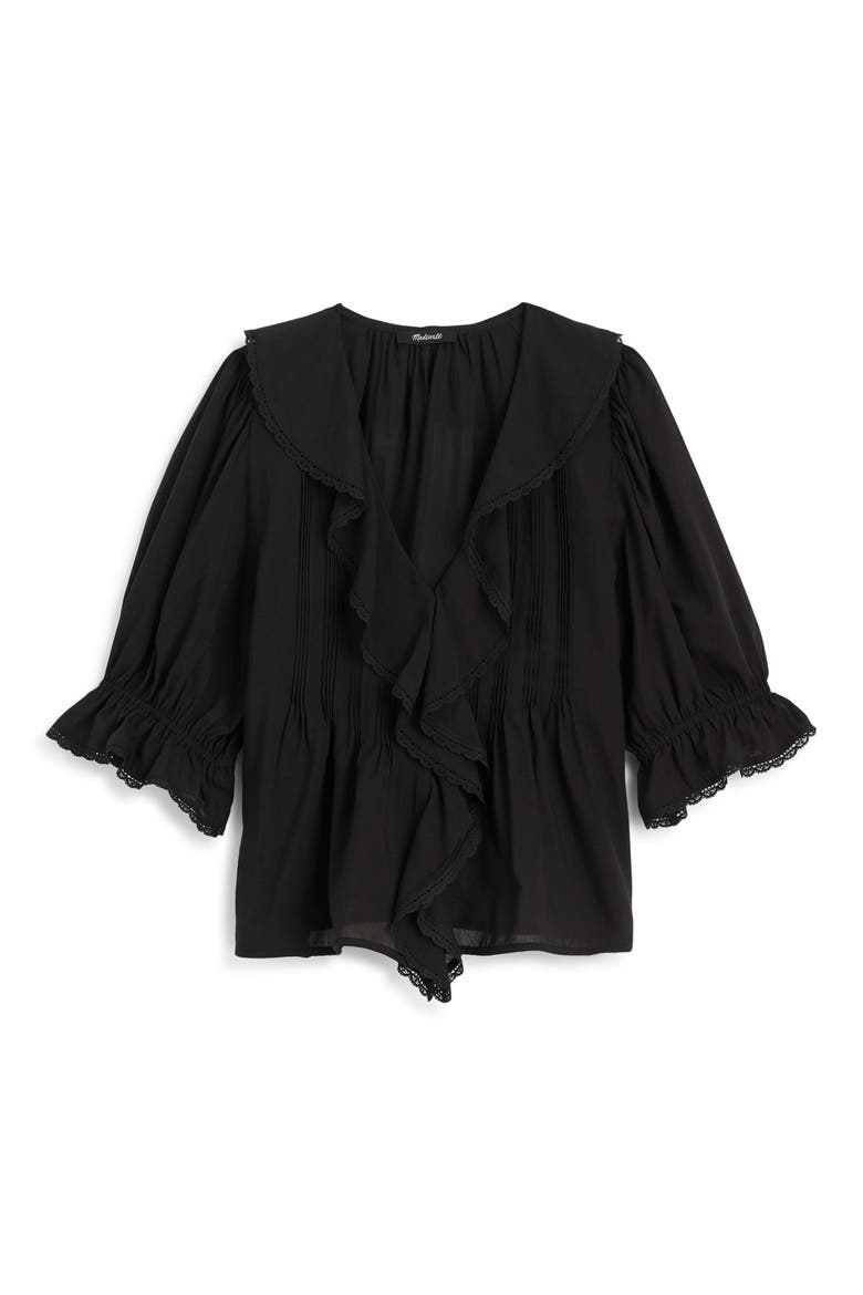 Cotton Blend Ruffle Top, Alternate, color, JET BLACK