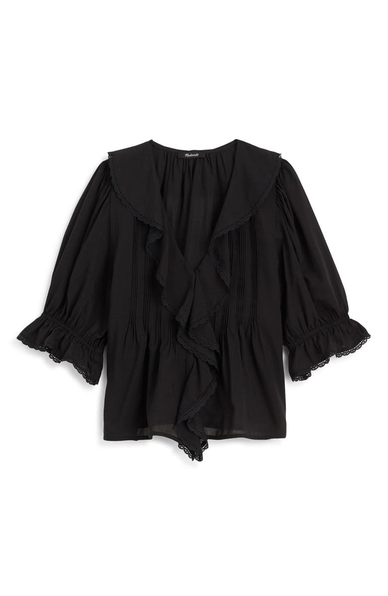 Madewell Cotton Blend Ruffle Top, Alternate, color, Jet Black