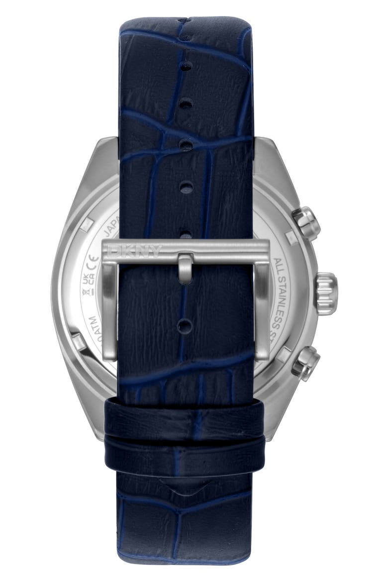 Chronograph Leather Strap Watch, 42mm, Alternate, color, DARK BLUE
