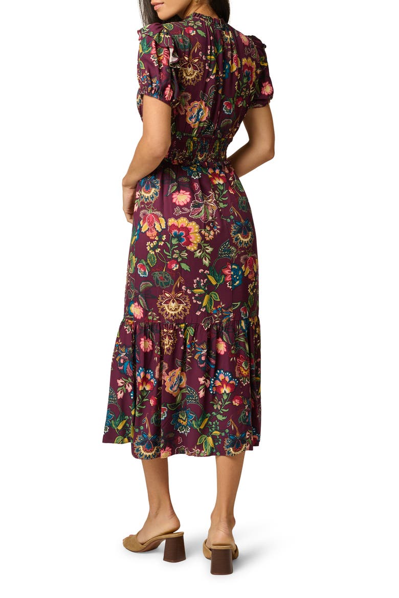 Print Midi Dress, Alternate, color, BURGUNDY MULTI