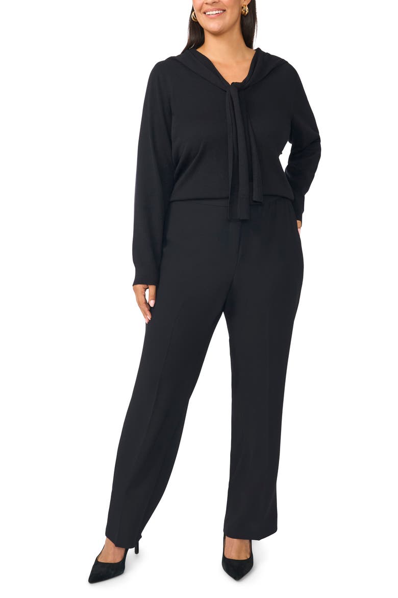 Tie Detail V-Neck Sweater, Alternate, color, RICH BLACK