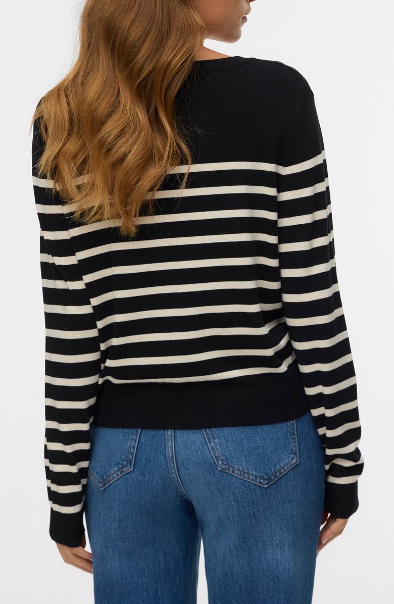 VERO MODA Dory Stripe V-Neck Crop Cardigan, Alternate, color, Black/ Birch
