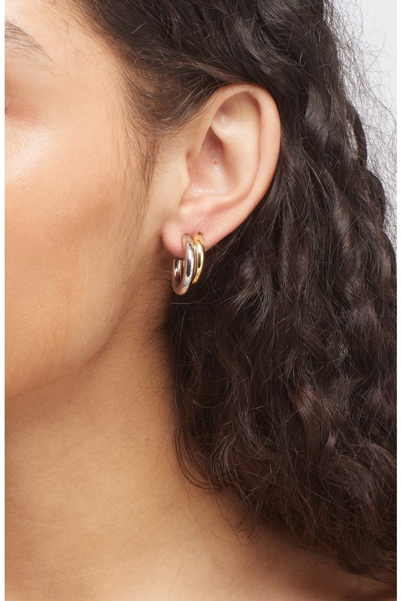 Two-Tone Double Hoop Earrings, Alternate, color, GOLD/SILVER