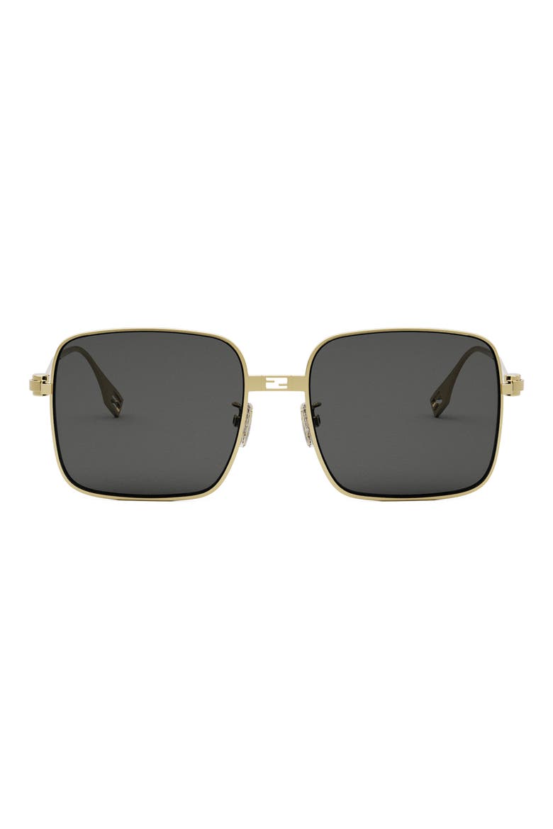 'Fendi Baguette 55mm Geometric Sunglasses, Main, color, SHINY ENDURA GOLD / SMOKE