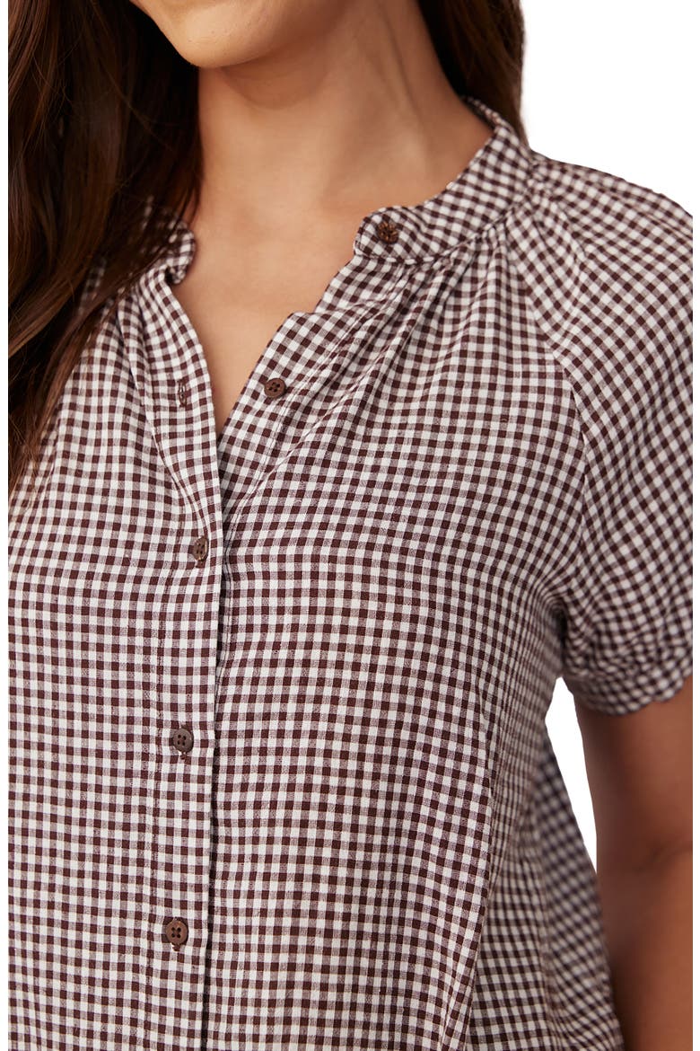 Gingham Short Sleeve Button-Up Shirt, Alternate, color, BROWN MICRO GINGHAM