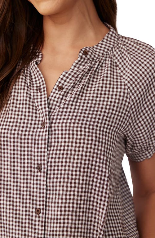 Bella Dahl Short Sleeve Raglan Shirt In Brown Micro Gingham