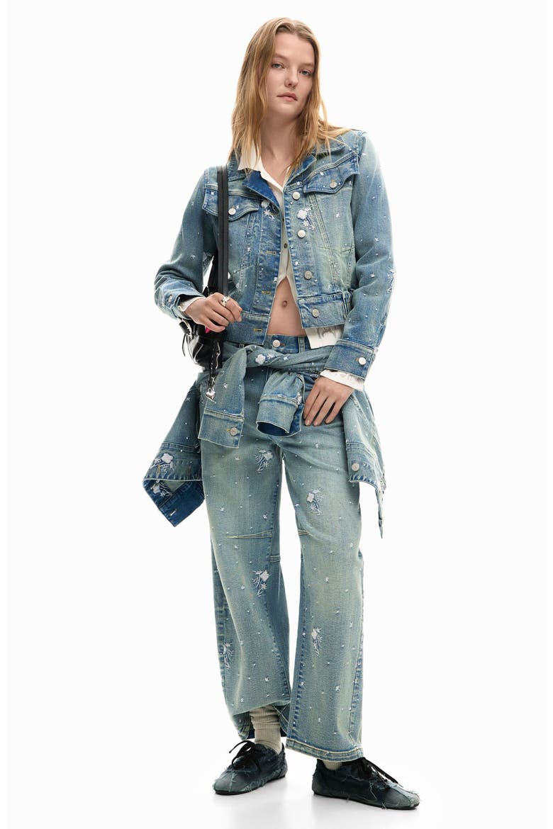 Embroidered Denim Trucker Jacket, Alternate, color, MEDIUM BLUE