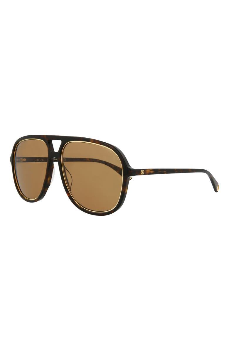 Gucci 57mm Double-G Aviator Sunglasses, Alternate, color,