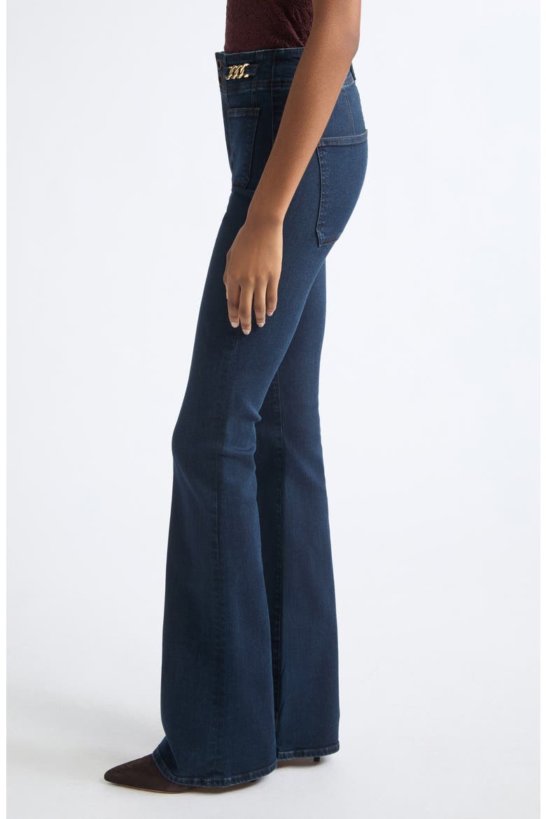 Beverly Chain Detail High Waist Flare Jeans, Alternate, color, DARK MIDNIGHT