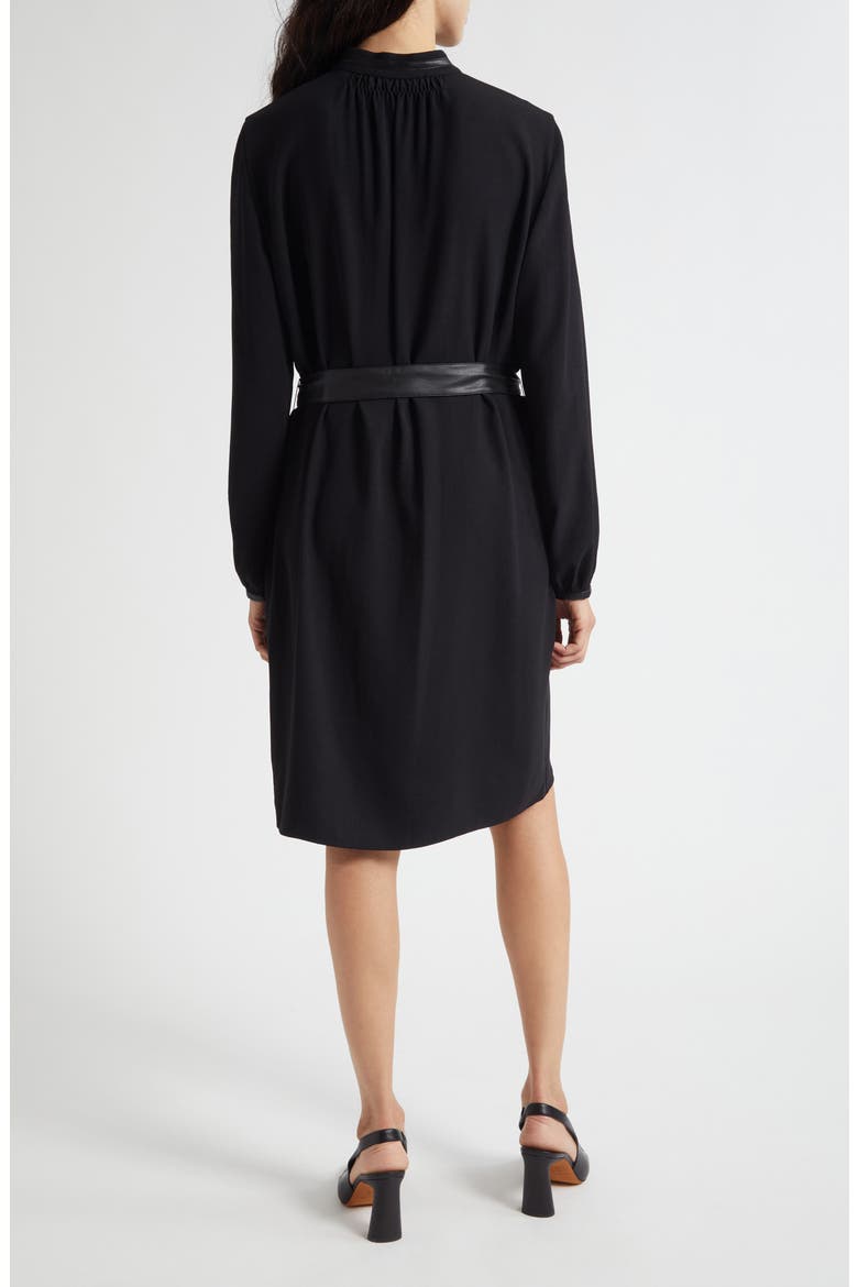 Faux Leather Trim Long Sleeve Shirtdress, Alternate, color, BLACK